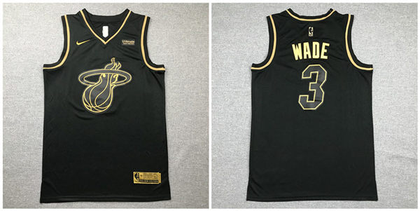Heat 3 Dwyane Wade Black Gold Nike Swingman Jersey