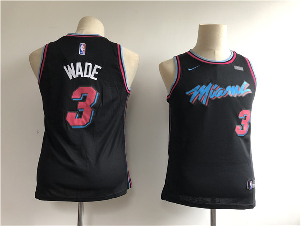 Heat 3 Dwyane Wade Black Youth 2018 19 City Edition Swingman Jersey