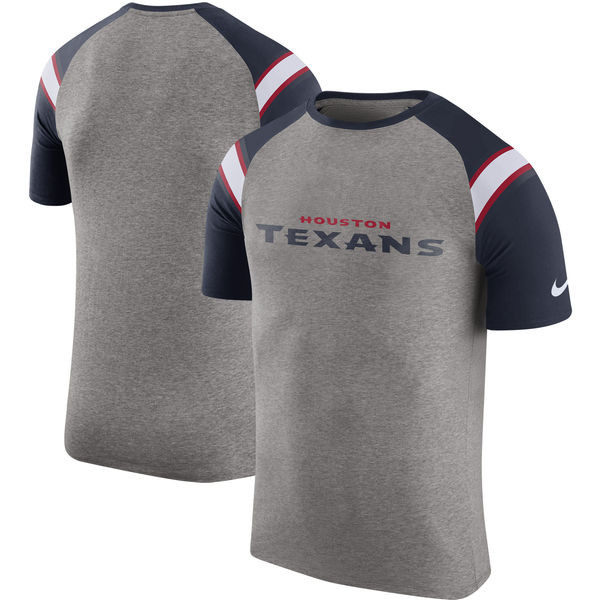 Houston Texans Enzyme Shoulder Stripe Raglan T Shirt Heathered Gray