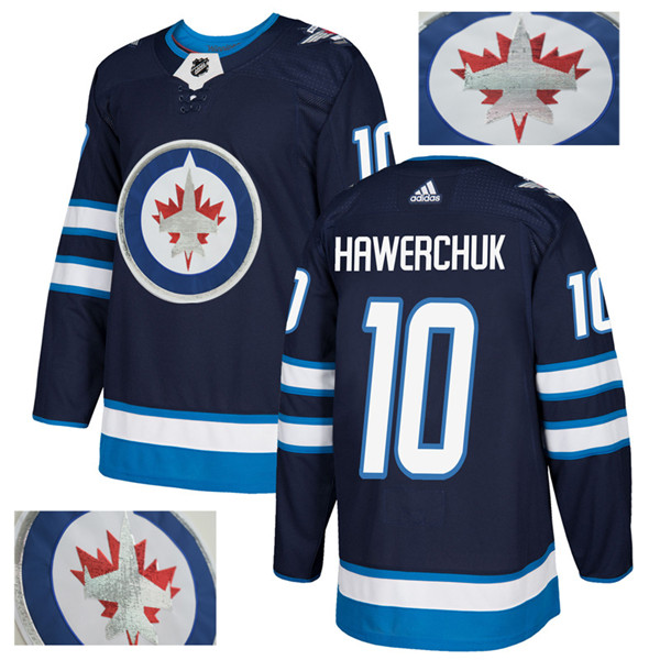 Jets 10 Dale Hawerchuk Navy With Special Glittery Logo Jersey