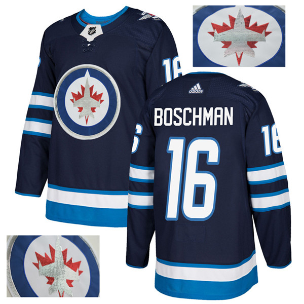 Jets 16 Laurie Boschman Navy With Special Glittery Logo Jersey