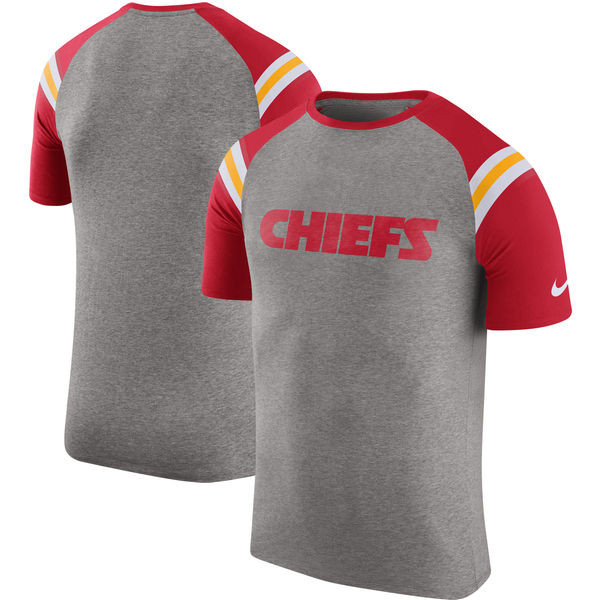 Kansas City Chiefs Enzyme Shoulder Stripe Raglan T Shirt Heathered Gray