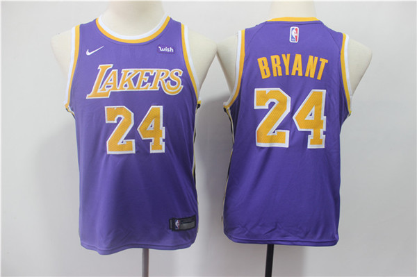 Lakers 24 Kobe Bryant Purple 2018 19 Youth Swingman Jersey
