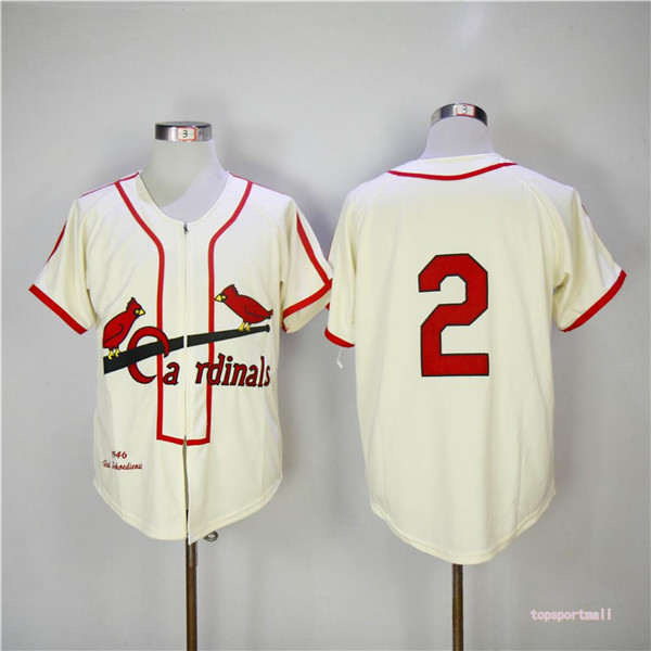 MLB St Louis Cardinals 2 Red Schoendienst Beige 1946 Throwback Cool Base Baseball Jersey