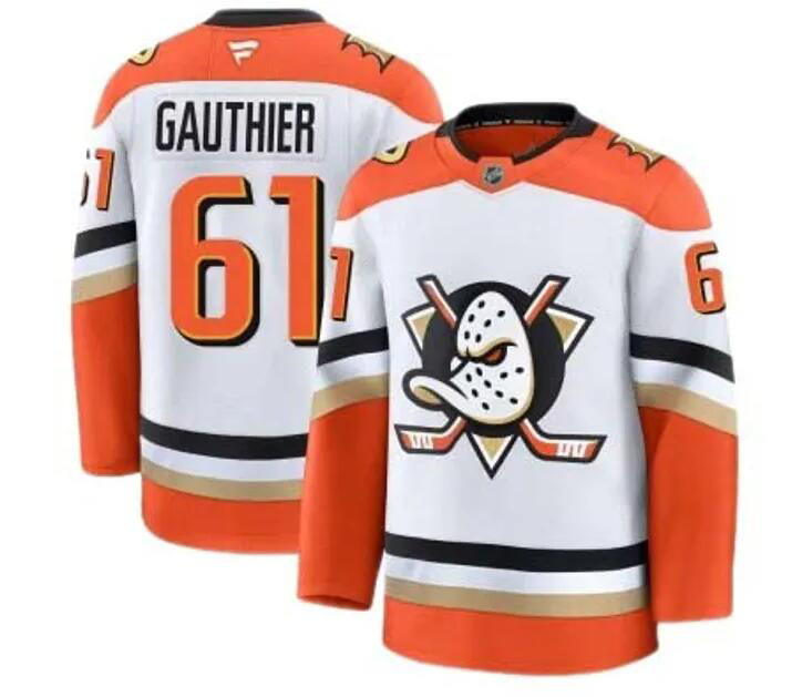 Men'S Anaheim Ducks 61 Cutter Gauthier Fanatics Branded Away White Premium Stitched Jersey