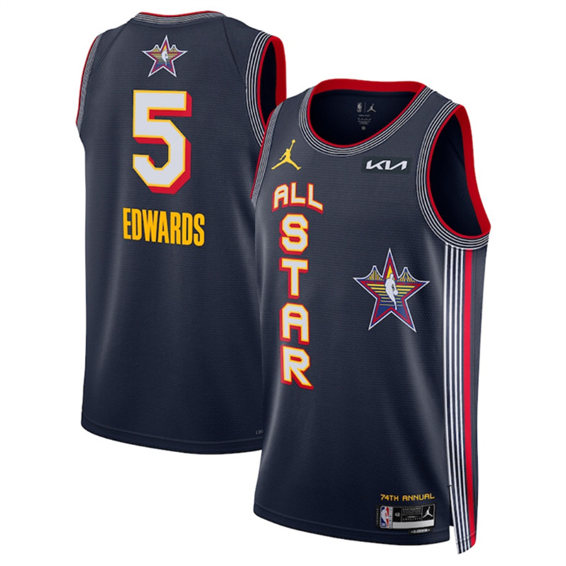 Men's 2025 All Star 5 Anthony Edwards Navy Stitched Basketball Jersey