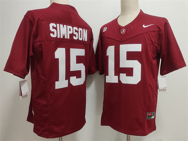 Men's Alabama Crimson Tide 15 Ty Simpson Red F.U.S.E. Stitched Football Jersey