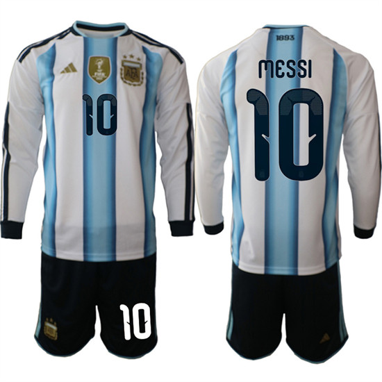 Men's Argentina 10 Lionel Messi Long Sleeve National Team FIFA x World Cup 2026 Home White On Field Jersey