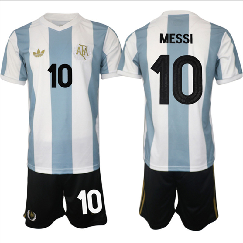 Men's Argentina 10 Lionel Messi White Blue 2025 Home Soccer Jersey Suit