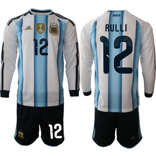 Men's Argentina 12 RULLI Long Sleeve National Team FIFA x World Cup 2026 Home White On Field Jersey