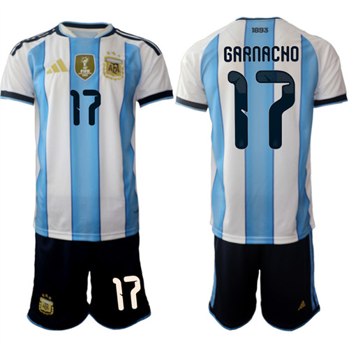 Men's Argentina 17 GARNACHO National Team FIFA x World Cup 2026 Home White On Field Jersey