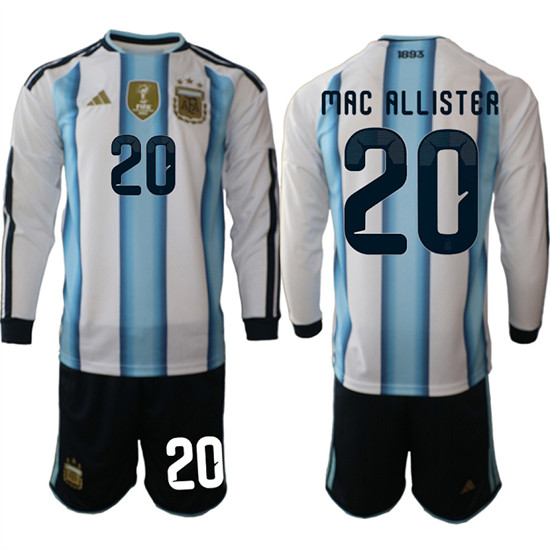 Men's Argentina 20 MAC ALLISTER Long Sleeve National Team FIFA x World Cup 2026 Home White On Field Jersey