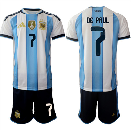 Men's Argentina 7 DE PAUL National Team FIFA x World Cup 2026 Home White On Field Jersey