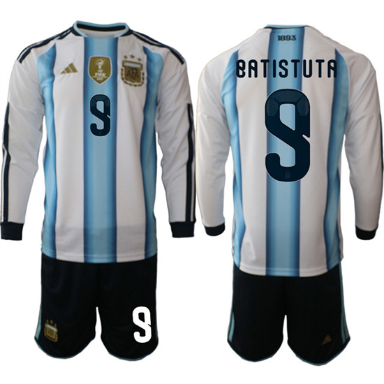 Men's Argentina 9 BATISTUTA Long Sleeve National Team FIFA x World Cup 2026 Home White On Field Jersey