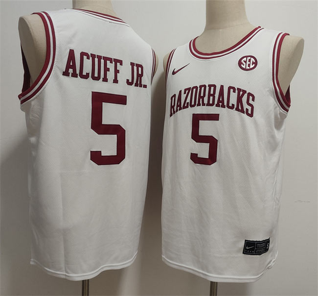 Men's Arkansas Razorbacks 5 Darius Acuff Jr. White Stitched Football Jersey