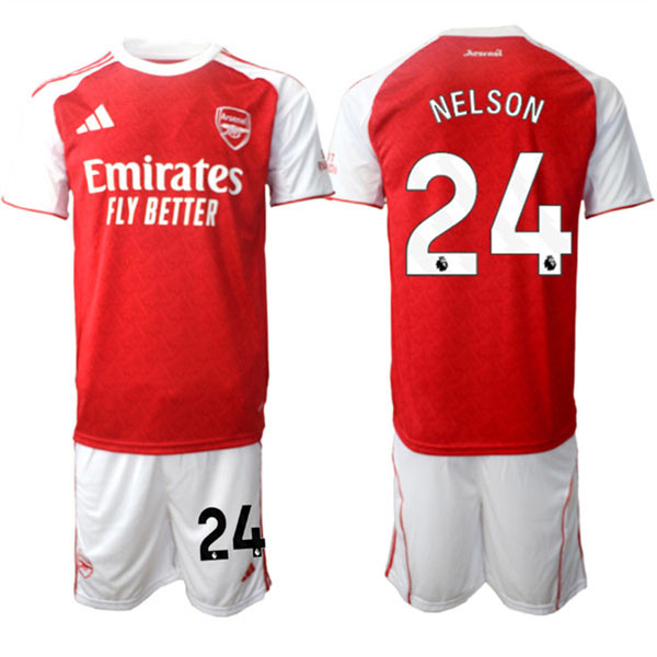 Men's Arsenal F.C 24 Reiss Nelson 2026 Red Home Soccer Jersey Suit