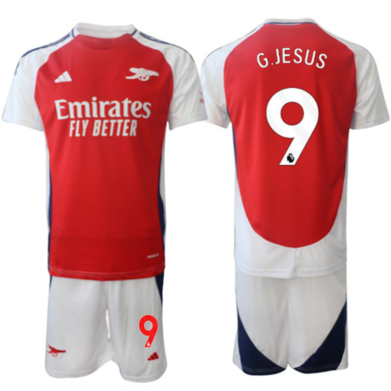 Men's Arsenal F.C 9 Gabriel Jesus 2024 Red Home Soccer Jersey Suit