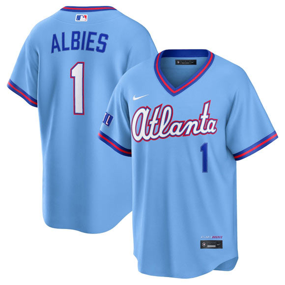 Men's Atlanta Braves 1 Ozzie Albies Powder Blue 2026 City Connect Stadium Stitched Baseball Jersey