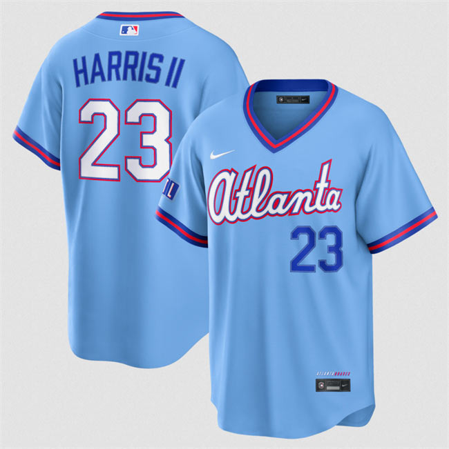Men's Atlanta Braves 23 Michael Harris II Powder Blue 2026 City Connect Stadium Stitched Baseball Jersey