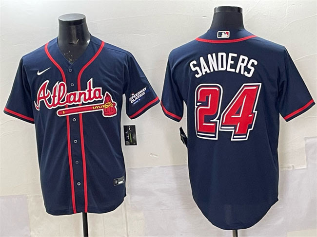 Men's Atlanta Braves 24 Deion Sanders Navy 2025 Speedway Classic Alternate Stitched Baseball Jersey