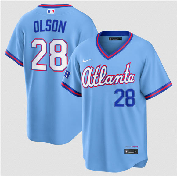 Men's Atlanta Braves 28 Matt Olson Powder Blue 2026 City Connect Stadium Stitched Baseball Jersey