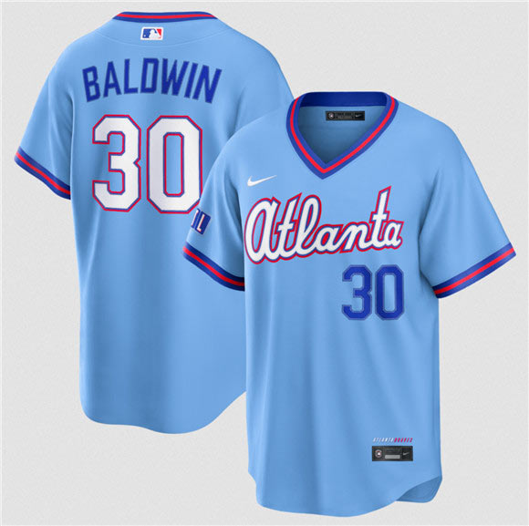 Men's Atlanta Braves 30 Drake Baldwin Powder Blue 2026 City Connect Stadium Stitched Baseball Jersey