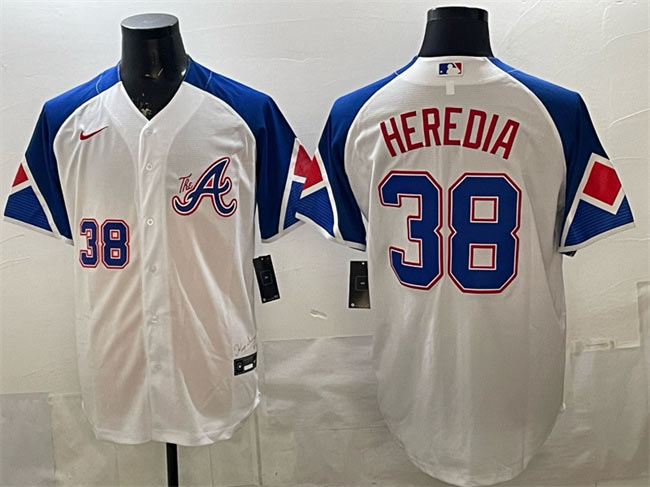 Men's Atlanta Braves 38 Guillermo Heredia White 2023 City Connect Cool Base Stitched Baseball Jersey
