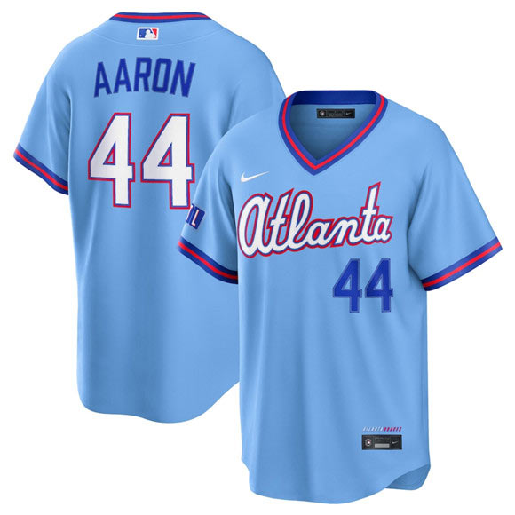 Men's Atlanta Braves 44 Hank Aaron Powder Blue 2026 City Connect Stadium Stitched Baseball Jersey