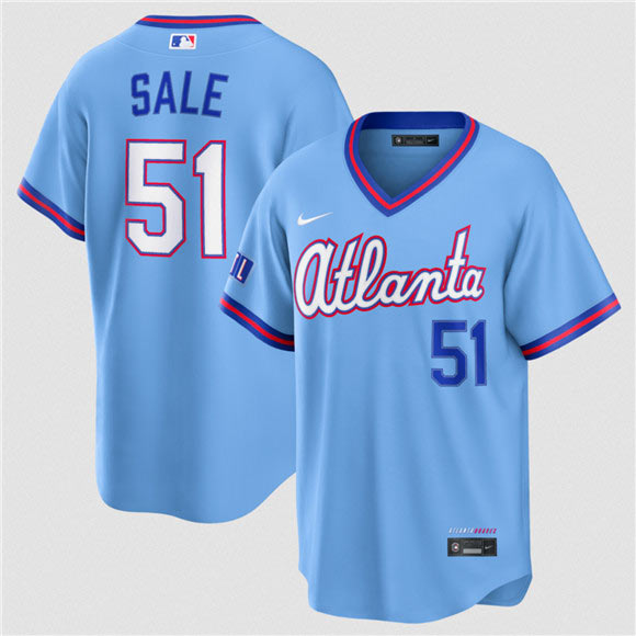 Men's Atlanta Braves 51 Chris Sale Powder Blue 2026 City Connect Stadium Stitched Baseball Jersey