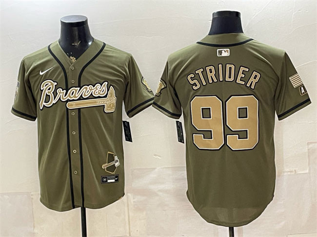 Men's Atlanta Braves 99 Spencer Strider Olive 2026 Armed Forces Day Stitched Baseball Jersey