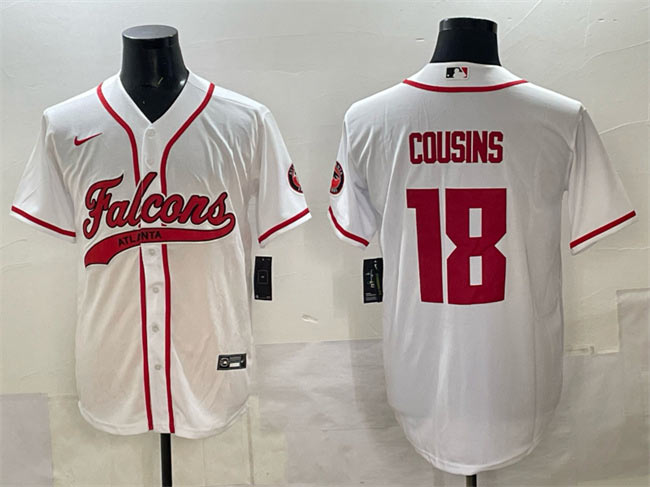 Men's Atlanta Falcons 18 Kirk Cousins White With Patch Cool Base Stitched Baseball Jersey