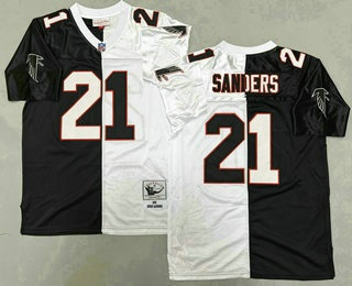 Men's Atlanta Falcons 21 Deion Sanders Black White Split 1992 Throwback Jersey