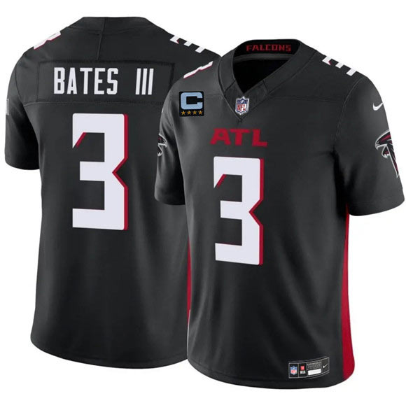 Men's Atlanta Falcons 3 Jesse Bates III Black 2025 F.U.S.E With 4 Star C Patch Vapor Untouchable Limited Football Stitched Jersey