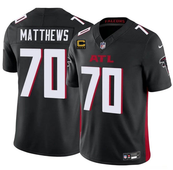 Men's Atlanta Falcons 70 Jake Matthews Black 2025 F.U.S.E With 4 Star C Patch Vapor Untouchable Limited Football Stitched Jersey