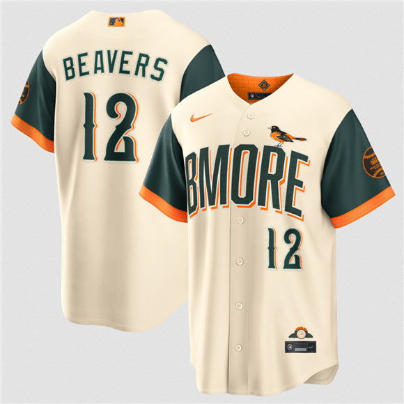 Men's Baltimore Orioles 12 Dylan Beavers Natural 2026 City Connect Stadium Stitched Baseball Jersey