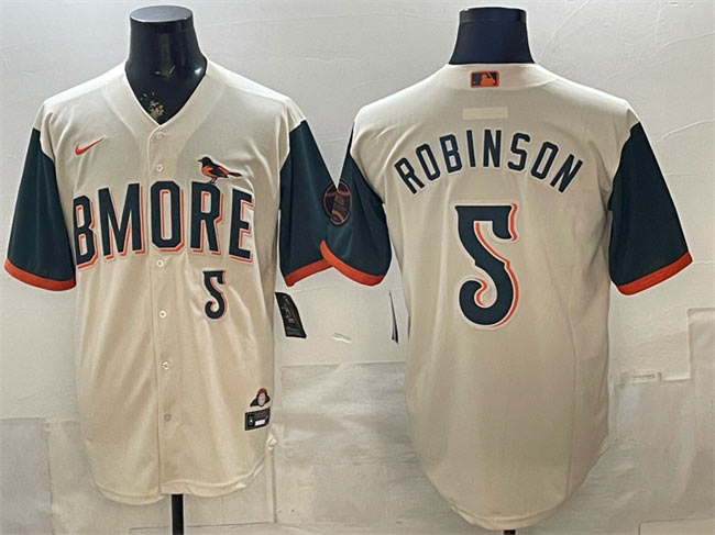 Men's Baltimore Orioles 5 Brooks Robinson Natural 2026 City Connect Stadium Stitched Baseball Jersey