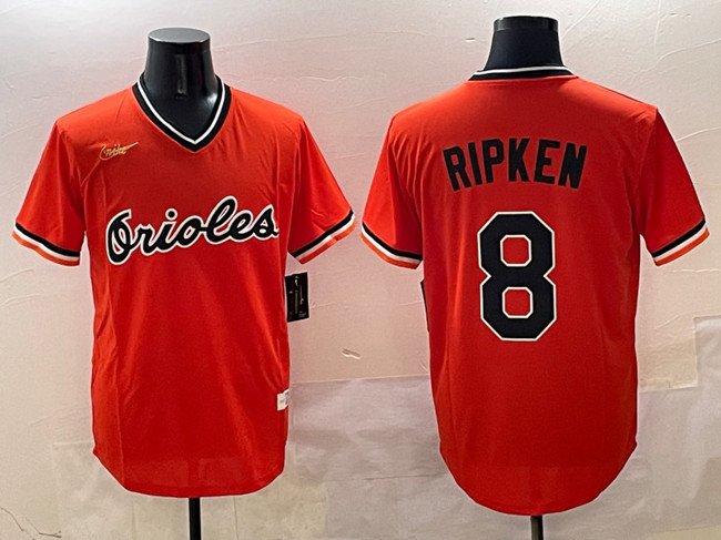 Men's Baltimore Orioles 8 Cal Ripken Jr. Orange Throwback Stitched Baseball Jersey