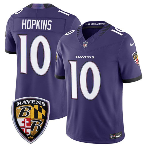 Men's Baltimore Ravens 10 DeAndre Hopkins Purple 2026 F.U.S.E Vapor Limited Football Stitched Jersey