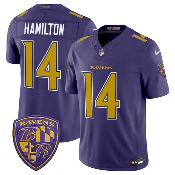 Men's Baltimore Ravens 14 Kyle Hamilton Purple 2026 F.U.S.E. Alternate Vapor Limited Football Stitched Jersey