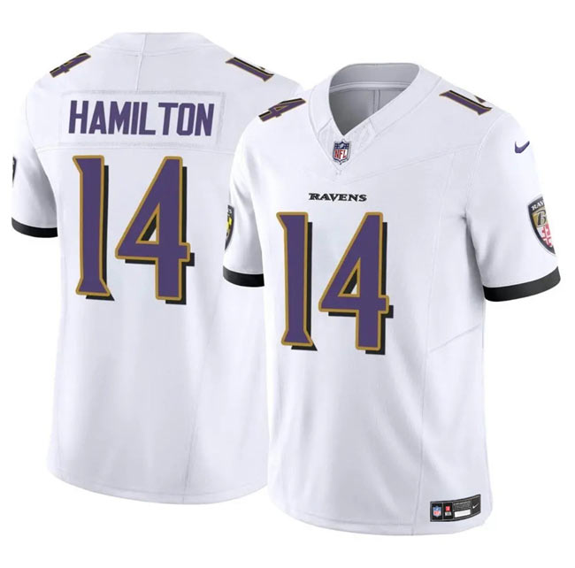 Men's Baltimore Ravens 14 Kyle Hamilton White 2025 F.U.S.E. Vapor Limited Football Jersey