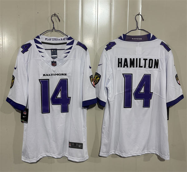 Men's Baltimore Ravens 14 Kyle Hamilton White 2026 Alternate Vapor Limited Football Stitched Jersey
