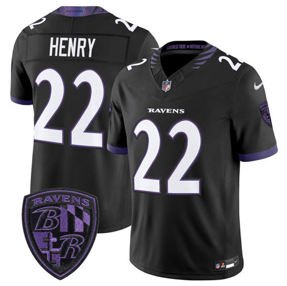 Men's Baltimore Ravens 22 Derrick Henry Black 2026 F.U.S.E. Alternate Vapor Limited Football Stitched Jersey