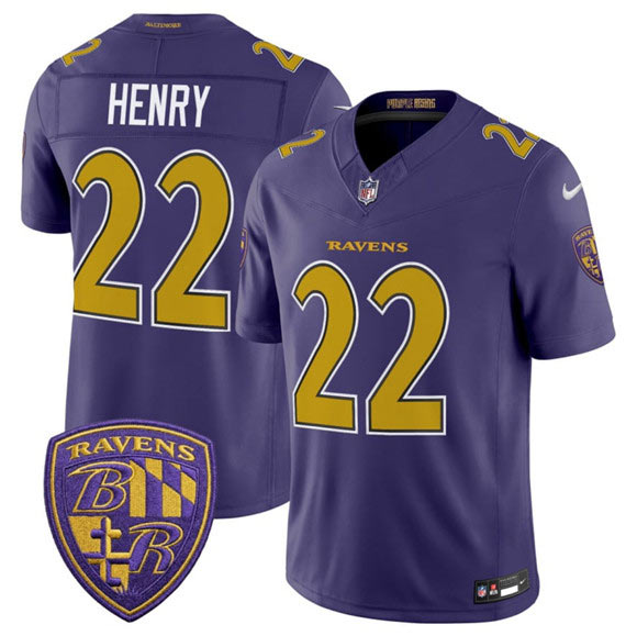 Men's Baltimore Ravens 22 Derrick Henry Purple 2026 F.U.S.E. Alternate Vapor Limited Football Stitched Jersey