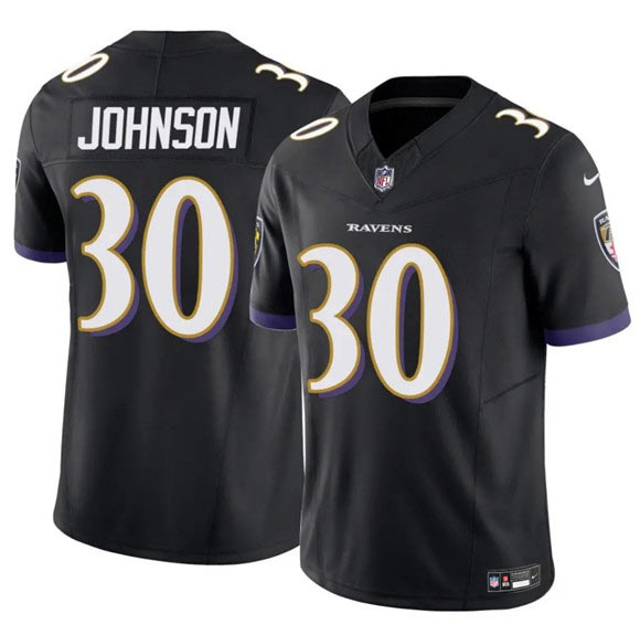 Men's Baltimore Ravens 30 D'Ernest Johnson Black 2025 F.U.S.E Vapor Limited Football Jersey