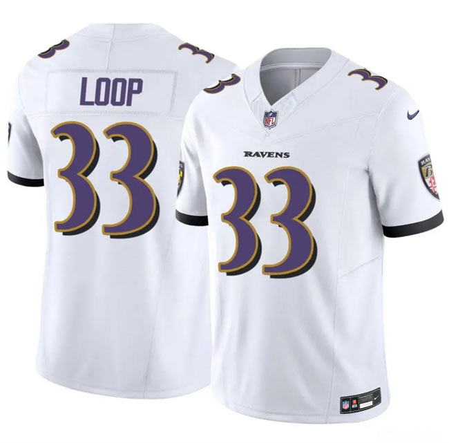 Men's Baltimore Ravens 33 Tyler Loop White 2025 F.U.S.E. Vapor Limited Football Jersey