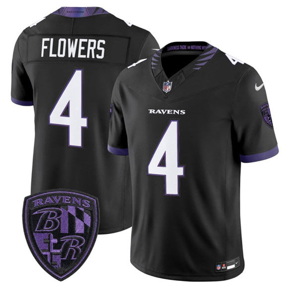 Men's Baltimore Ravens 4 Zay Flowers Black 2026 F.U.S.E. Alternate Vapor Limited Football Stitched Jersey