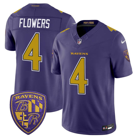 Men's Baltimore Ravens 4 Zay Flowers Purple 2026 F.U.S.E. Alternate Vapor Limited Football Stitched Jersey