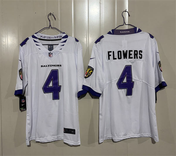 Men's Baltimore Ravens 4 Zay Flowers White 2026 Alternate Vapor Limited Football Stitched Jersey