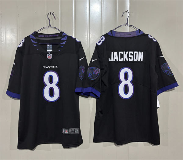 Men's Baltimore Ravens 8 Lamar Jackson Black 2026 Alternate Vapor Limited Football Stitched Jersey
