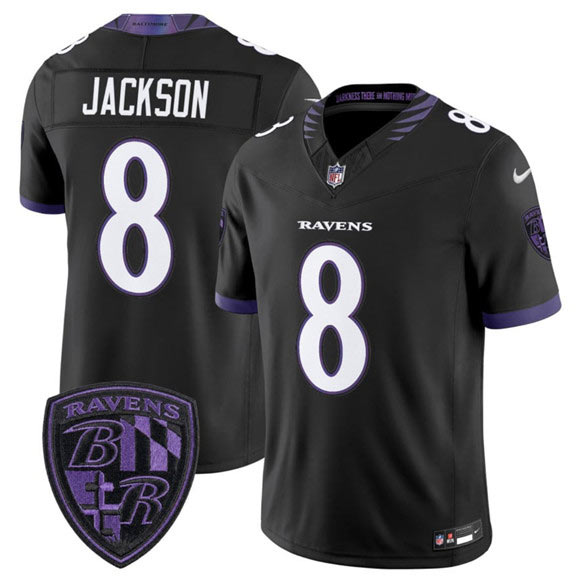 Men's Baltimore Ravens 8 Lamar Jackson Black 2026 F.U.S.E. Alternate Vapor Limited Football Stitched Jersey